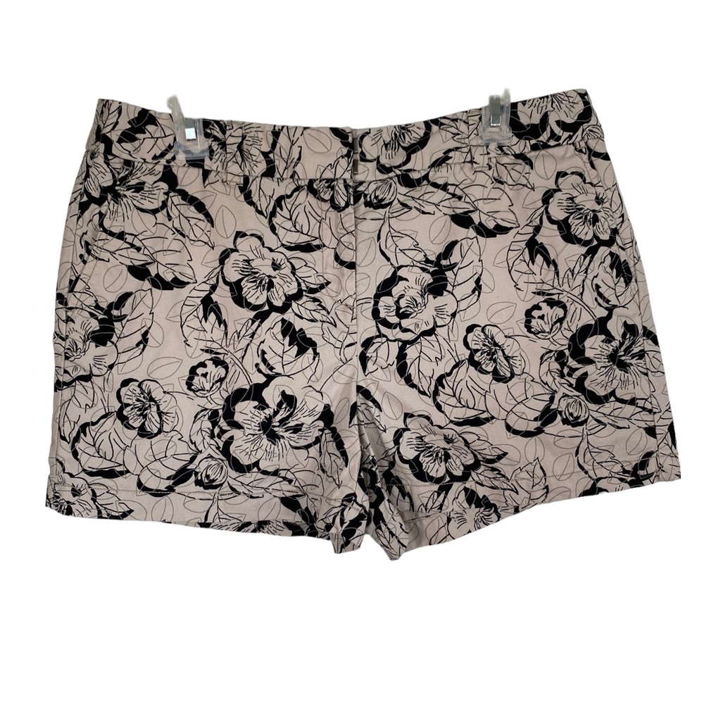 Loft tan and black floral women’s size 10 shorts 4" inseam pockets belt loops - Picture 3 of 10
